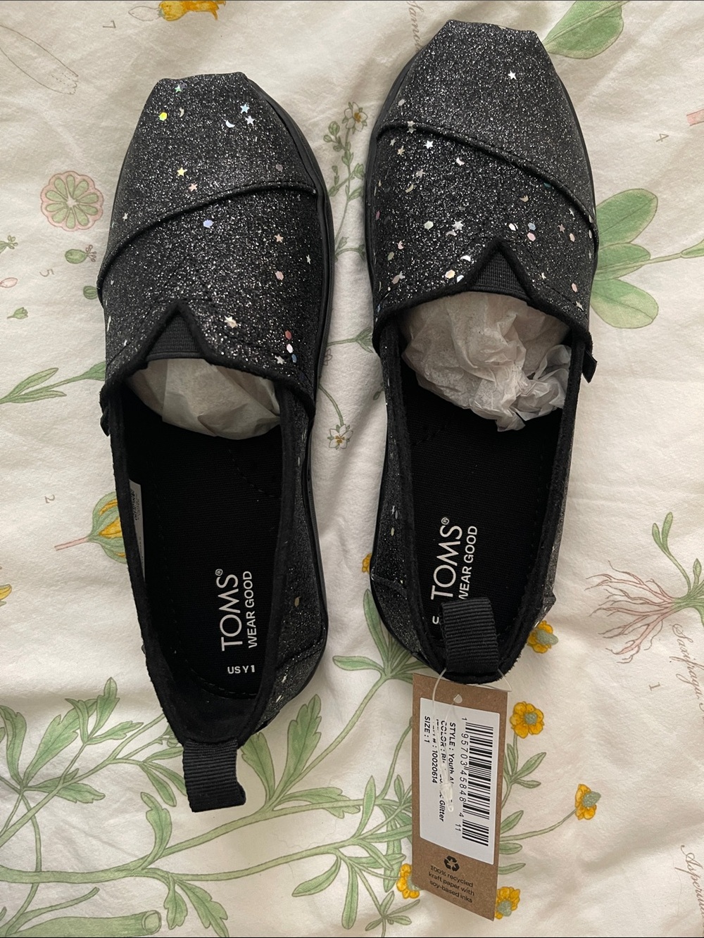 Toms Black Glitter Slip-On Sneakers